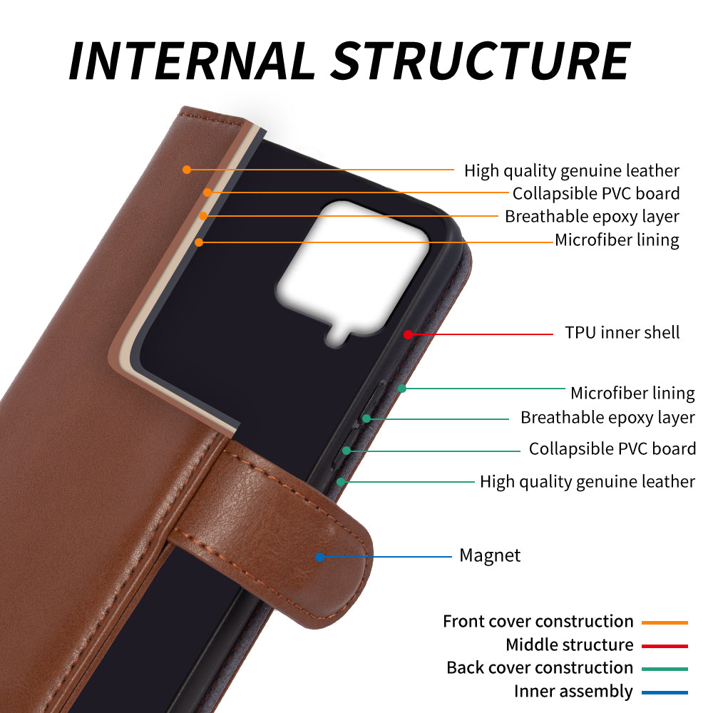 For Samsung Galaxy F22 Waxy Texture Stand Wallet Phone Case Genuine Cow Leather Shockproof Phone Cover For Samsung Galaxy F22 Waxy Texture Stand Wallet Phone Case Genuine Cow Leather Shockproof Phone Cover